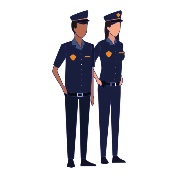 Police man and police woman standing, colorful design — ストックベクタ