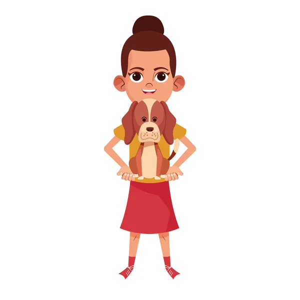 Dibujos animados chica sosteniendo un lindo perro — Vector de stock