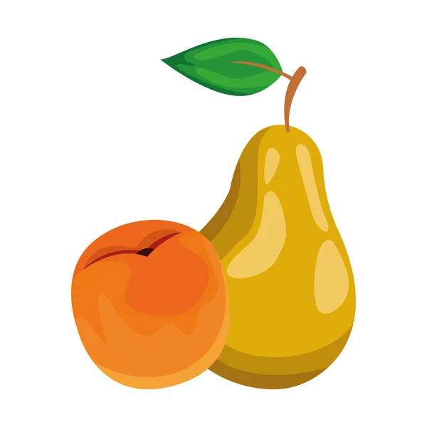 Персиковые и грушевые фрукты, красочный дизайн — стоковый вектор