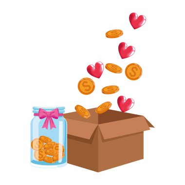 Para dolu kutular, kalpler ve bozuk paralarla dolu şişeler