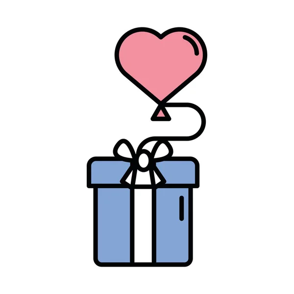 Gelukkig Valentijnsdag hart ballon helium en cadeau — Stockvector