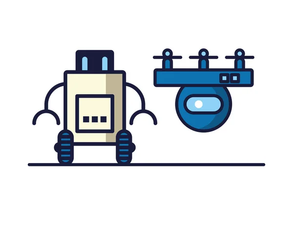 Couple of robots technology icons — Stock Vector