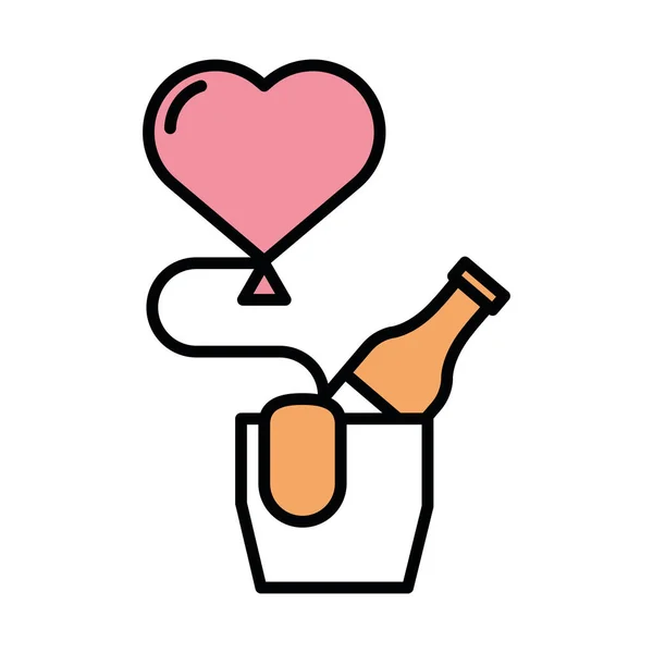 Счастливые валентинки день сердца воздушный шар гелий и бутылка вина — стоковый вектор