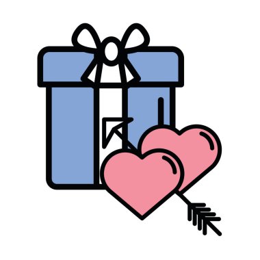 Sevgililer günün kutlu olsun. Oklu ve hediyeli kalpler.