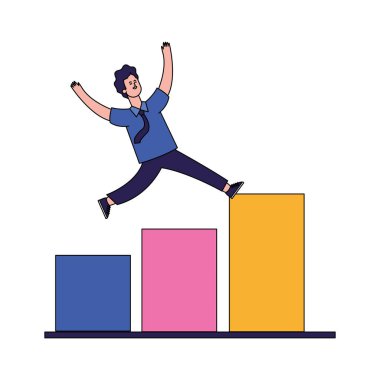 Grafik çizelgesinde atlayan adam, renkli tasarım