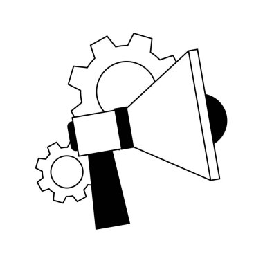 dişli tekerlekler ve megafon aygıtı simgesi, düz tasarım