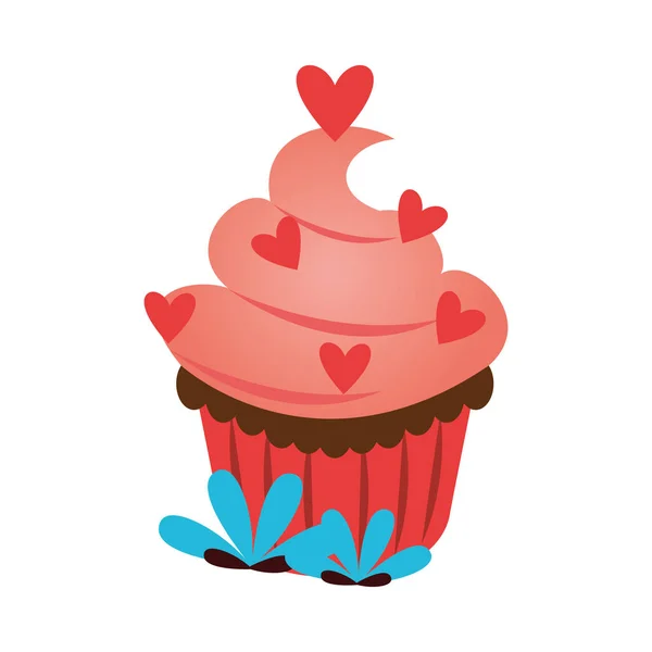 Delicioso cupcake dulce con corazones — Archivo Imágenes Vectoriales