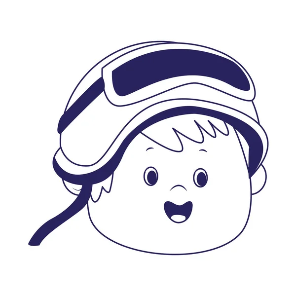 Niño de dibujos animados con gafas de aviador y casco, diseño plano — Vector de stock