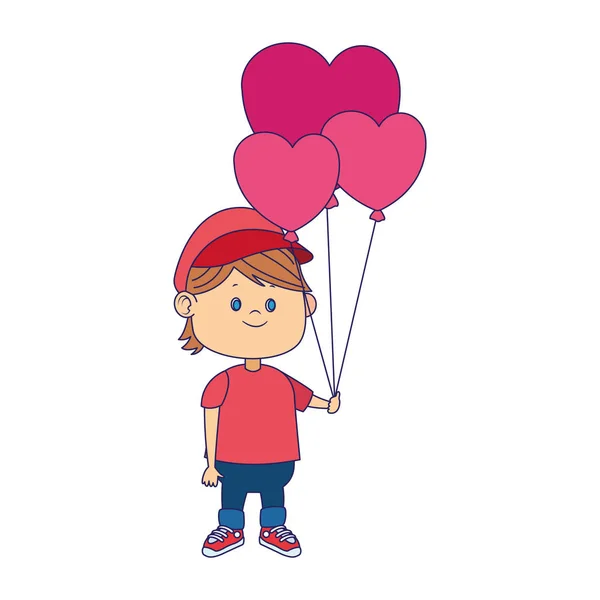 Menino dos desenhos animados com corações balões ícone — Vetor de Stock