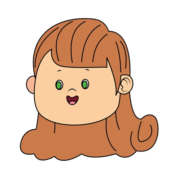 Menina dos desenhos animados com ícone de cabelo longo, design colorido — Vetor de Stock