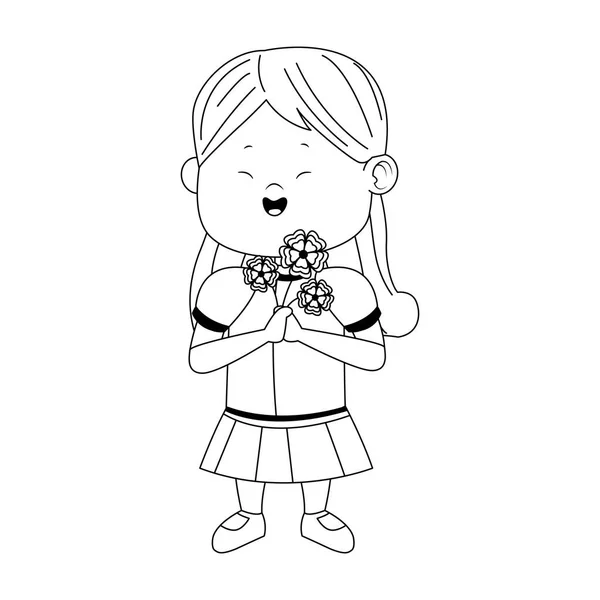 Cartoon meisje met mooie bloemen, plat ontwerp — Stockvector