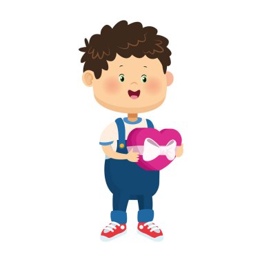 Çikolata kalpli çizgi film çocuğu, renkli tasarım.