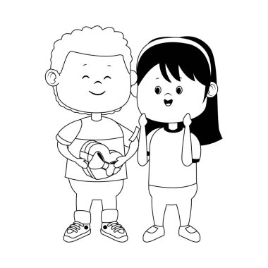 Çikolata kutusu olan mutlu çocuk ve mutlu kız, düz tasarım.