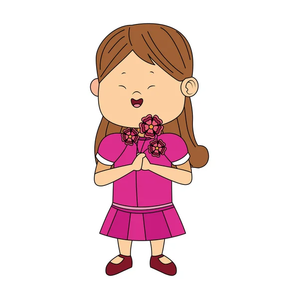 Chica de dibujos animados con hermosas flores — Vector de stock