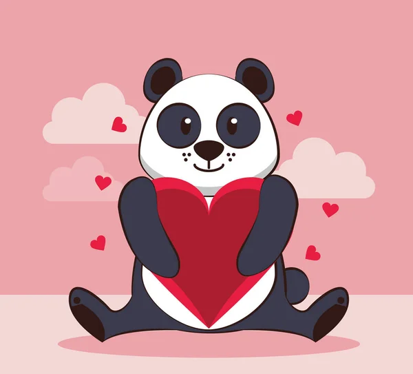Joyeuse carte de Saint Valentin avec panda ours mignon — Image vectorielle