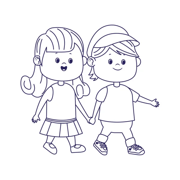 Cartoon happy boy walking with cute girl, flat design — Stock Vector
