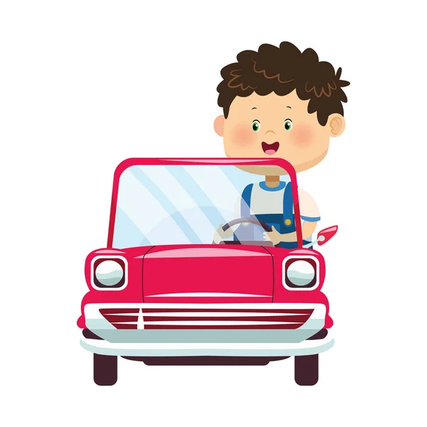 Cute boy in classic car icon, colorful design — Stock Vector