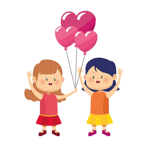 Χαριτωμένα κορίτσια με μπαλόνια καρδιές — Διανυσματικό Αρχείο