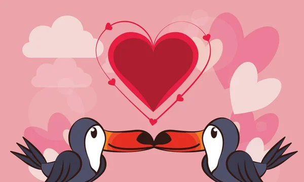 Šťastný Valentýn karty s roztomilou toucan pár — Stockový vektor