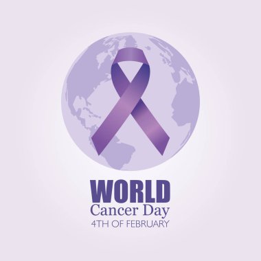 world cancer day poster with ribbon and planet earth clipart