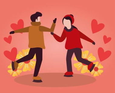 Genç aşıklar, kışlık giysiler ve aşk mevsimi.