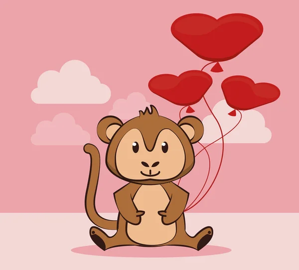 Carte de Saint Valentin heureux avec singe mignon — Image vectorielle