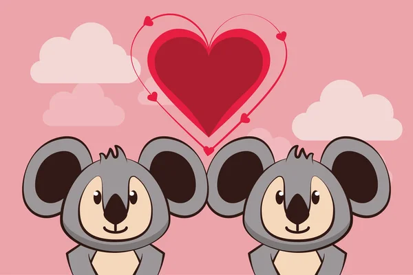 Glückliche Valentinstag Karte mit niedlichen Koalas Paar — Stockvektor