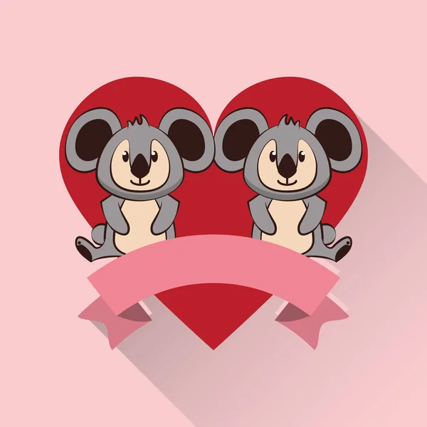 Joyeux Valentines carte de jour avec couple koalas mignon — Image vectorielle