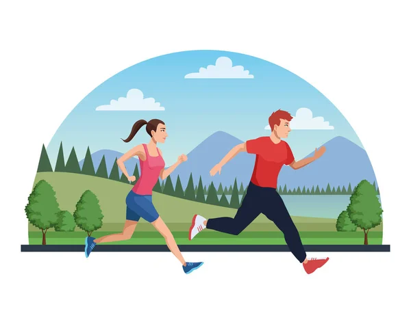 Un par de personas corriendo en la carretera — Vector de stock