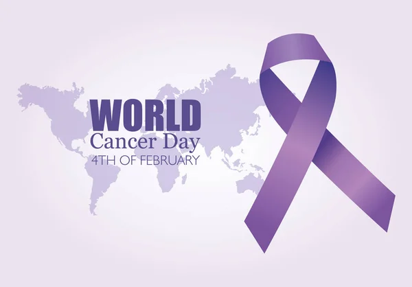 Cartaz do dia mundial do câncer com fita e planeta terra — Vetor de Stock