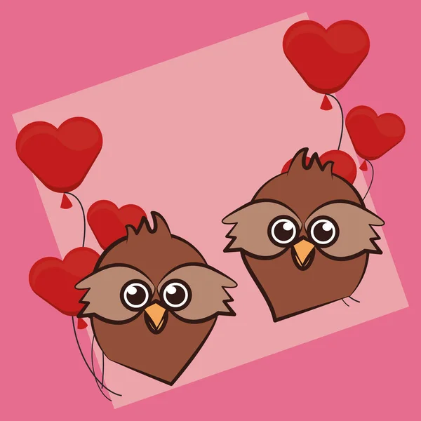 Happy valentines day card with cute owls couple — Stock Vector