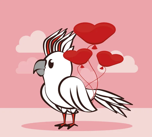 Šťastný Valentýn karta s roztomilým papouškem — Stockový vektor