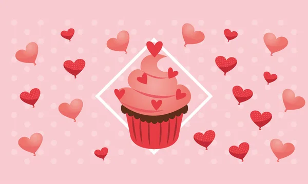 Delicious sweet cupcake with hearts — 스톡 벡터