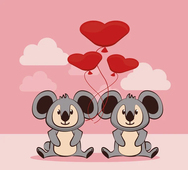 Joyeux Valentines carte de jour avec couple koalas mignon — Image vectorielle