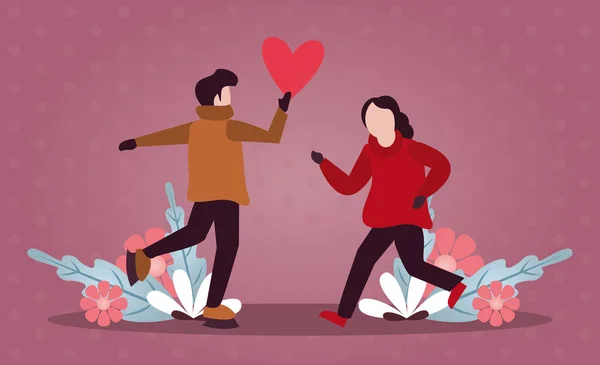 Jóvenes amantes pareja con ropa de invierno y la temporada de amor — Vector de stock