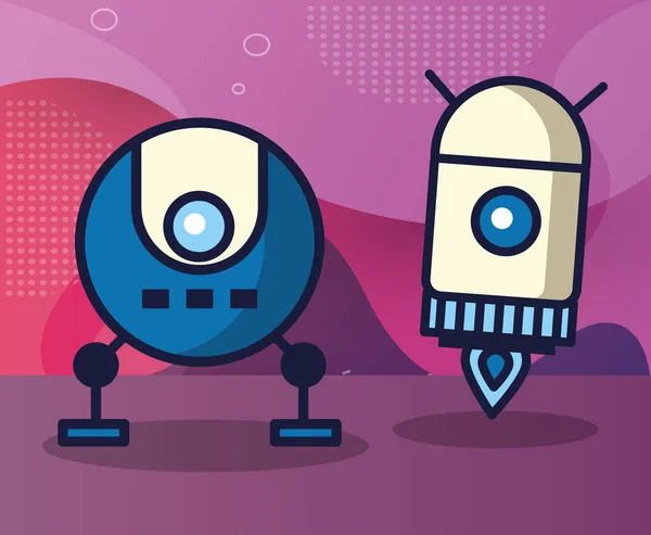Couple of robots technology icons — 스톡 벡터