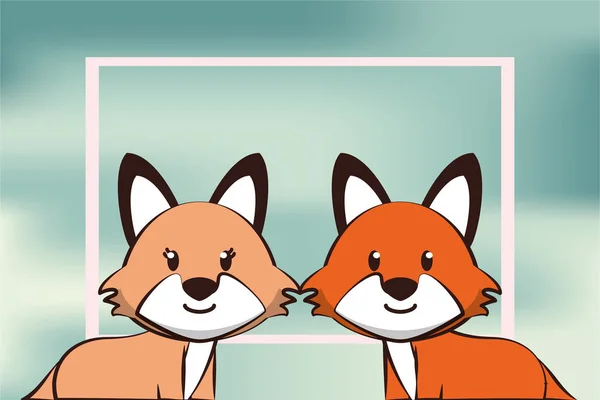 Feliz dia dos namorados cartão com bonito foxes casal —  Vetores de Stock