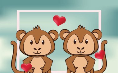 Tatlı maymun çiftle Sevgililer Günü kartın kutlu olsun.