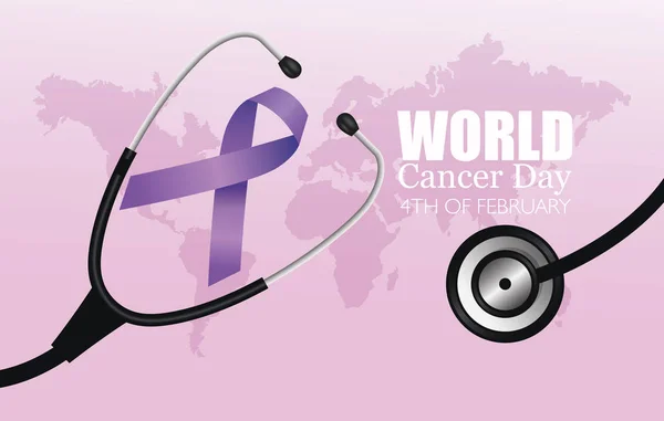 Cartaz do dia mundial do câncer com estetoscópio e fita — Vetor de Stock
