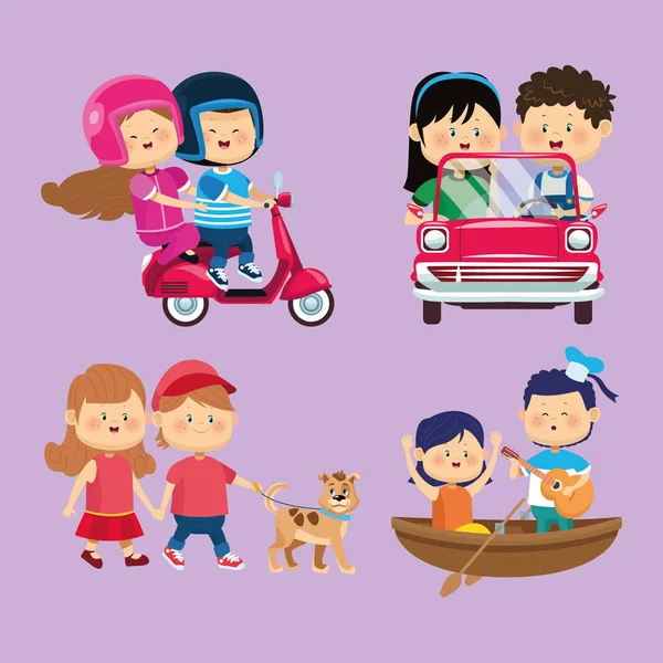 Cute little kids couples group characters — Stock Vector