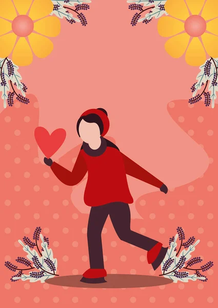 Jeune femme avec des vêtements d'hiver et saison de l'amour — Image vectorielle