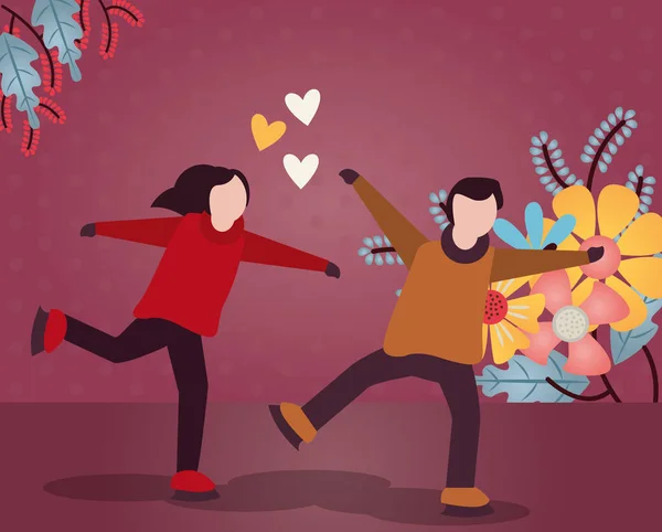 Unga älskare par med vinterkläder och kärlek säsong — Stock vektor