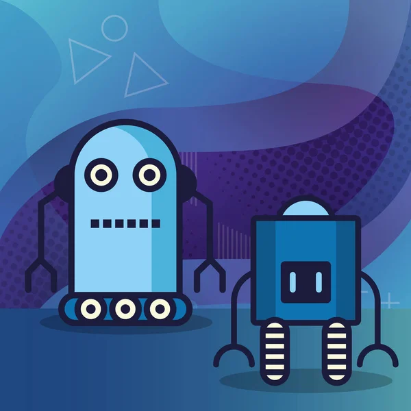 Couple of robots technology icons — Stock Vector