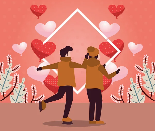 Jeune couple amoureux avec des vêtements d'hiver et saison de l'amour — Image vectorielle