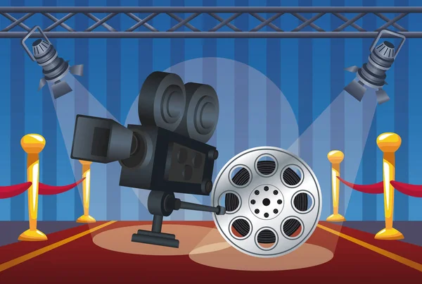 Intrattenimento cinematografico con bobina e macchina fotografica — Vettoriale Stock