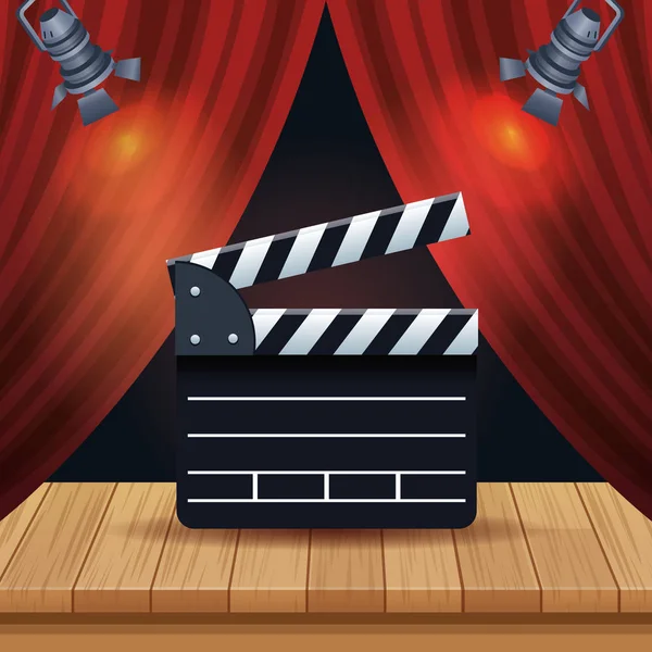 Κινηματογραφική ψυχαγωγία με courtain και clapperboard — Διανυσματικό Αρχείο
