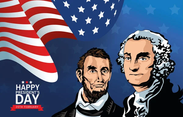 Poster hari presiden bahagia dengan Lincoln dan Washington - Stok Vektor