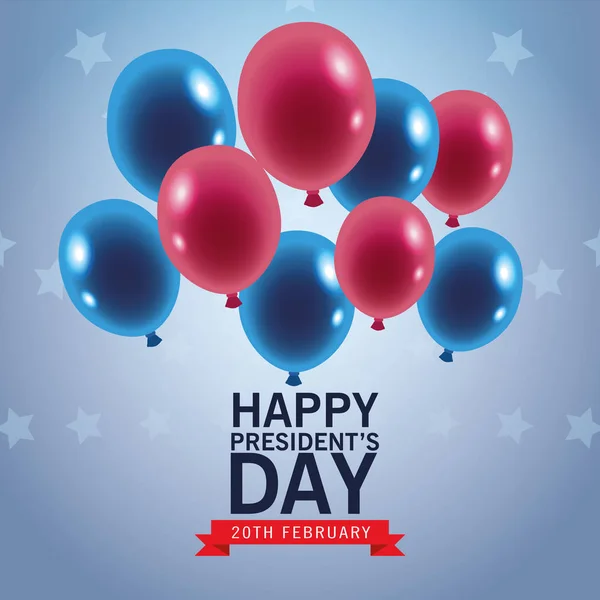 Happy presidents day poster with balloons helium — Stock Vector