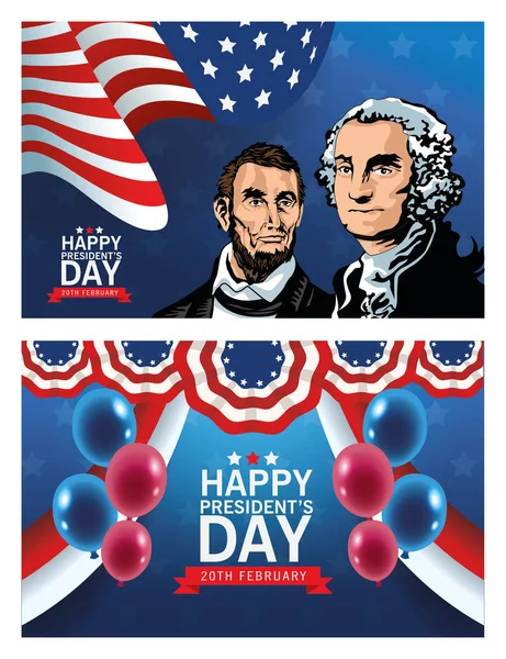 Αφίσα ημέρας χαρούμενων προέδρων με τον Λίνκολν και την Ουάσινγκτον — Διανυσματικό Αρχείο
