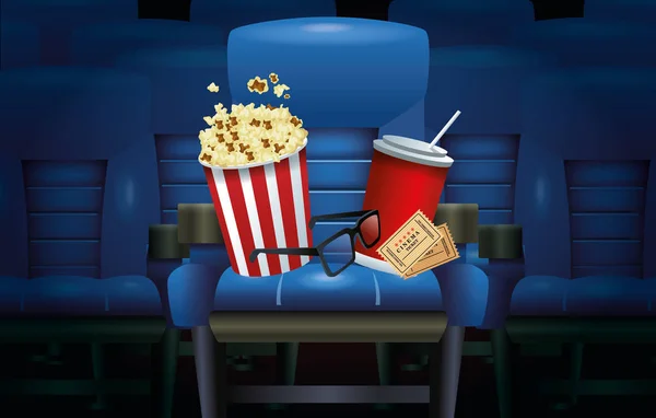 Intrattenimento cinematografico con pop corn e soda — Vettoriale Stock